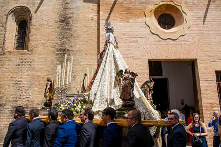 Carmona, Spain - June 19, 2022 Corpus Christi of Carmona, religious procession through the streets...