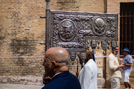 Carmona, Spain - June 19, 2022 Corpus Christi of Carmona, religious procession through the streets...