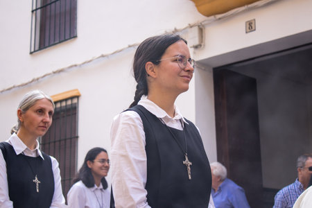 Carmona, Spain - June 19, 2022 Corpus Christi of Carmona, religious procession through the streets...