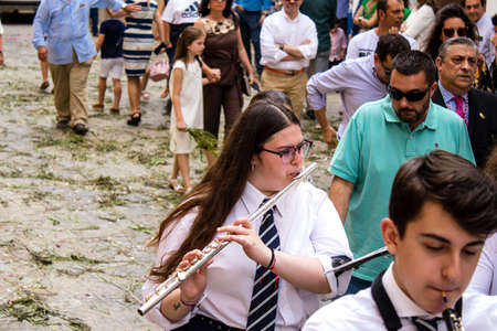 Carmona, Spain - June 19, 2022 Corpus Christi of Carmona, religious procession through the streets...