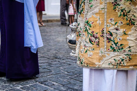 Carmona, Spain - June 18, 2022 Corpus Christi of Carmona, Religious procession in the streets,...