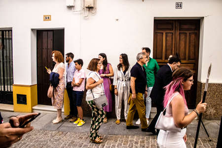 Carmona, Spain - June 18, 2022 Corpus Christi of Carmona, Religious procession in the streets,...