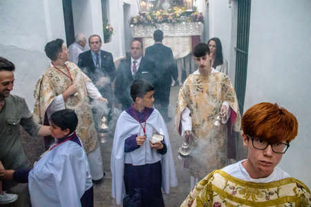 Carmona, Spain - June 18, 2022 Corpus Christi of Carmona, Religious procession in the streets,...