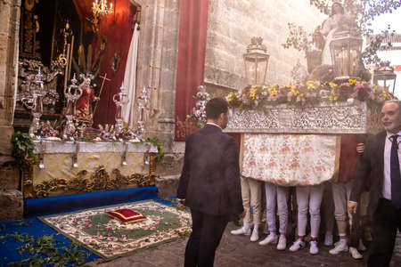 Carmona, Spain - June 18, 2022 Corpus Christi of Carmona, Religious procession in the streets,...