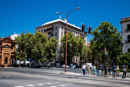 Seville, Spain - July 04, 2022 Cityscape and architecture of Seville, an emblematic city and the capital of the region of Andalusia, in the south of Spainのeditorial素材