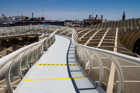 Seville, Spain - July 04, 2022 The Metropol Parasol, popularly linked to the name of Las Setas, is the largest wooden structure of the world, offering a panoramic view of the town of Sevilleのeditorial素材