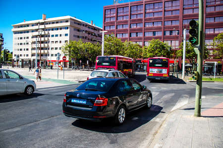 Seville, Spain - July 04, 2022 Traffic jam in the streets of Seville, an emblematic city and the...