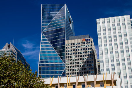 Paris, France - September 12, 2022 Cityscape and architecture of La Defense, a business district...