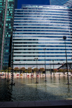 Paris, France - September 12, 2022 Cityscape and architecture of La Defense, a business district located in Greater Paris, skyscrapers surround the famous arch in the center of the esplanadeのeditorial素材