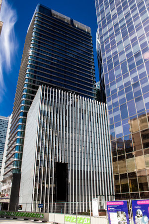 Paris, France - September 12, 2022 Cityscape and architecture of La Defense, a business district...