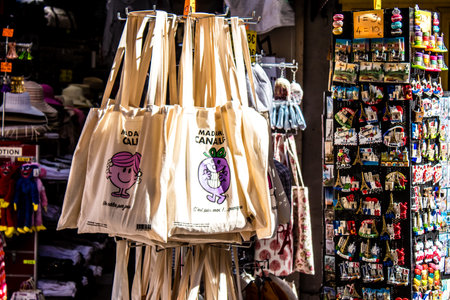 Paris, France - September 14, 2022 Decorative objects and various gift sold in a souvenir shop, tourists take home typical French and Parisian object, the objects are mainly made in France and Europeのeditorial素材