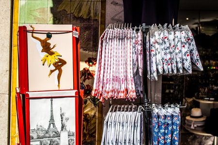 Paris, France - September 14, 2022 Decorative objects and various gift sold in a souvenir shop, tourists take home typical French and Parisian object, the objects are mainly made in France and Europeのeditorial素材