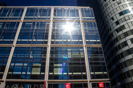 Paris, France - September 12, 2022 Cityscape and architecture of La Defense, a business district located in Greater Paris, skyscrapers surround the famous arch in the center of the esplanadeのeditorial素材