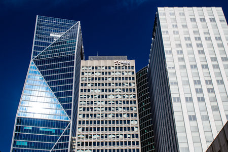 Paris, France - September 12, 2022 Cityscape and architecture of La Defense, a business district located in Greater Paris, skyscrapers surround the famous arch in the center of the esplanadeのeditorial素材
