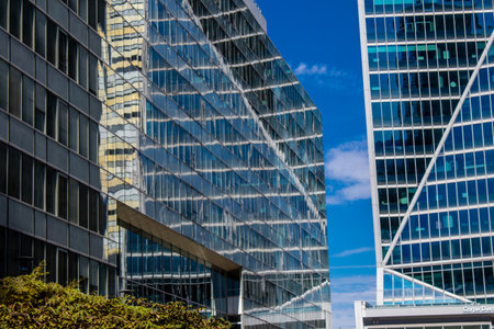 Paris, France - September 12, 2022 Cityscape and architecture of La Defense, a business district located in Greater Paris, skyscrapers surround the famous arch in the center of the esplanadeのeditorial素材