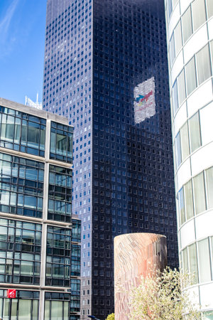 Paris, France - September 12, 2022 Cityscape and architecture of La Defense, a business district located in Greater Paris, skyscrapers surround the famous arch in the center of the esplanadeのeditorial素材