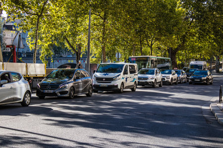 Paris, France - September 14, 2022 Traffic jam in the streets of Paris, an emblematic city and the capital of Franceのeditorial素材