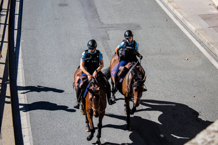 Paris, France - September 14, 2022 Police patrol the streets of Paris, an emblematic city and the capital of France, security forces are present throughout the city and protect citizensのeditorial素材
