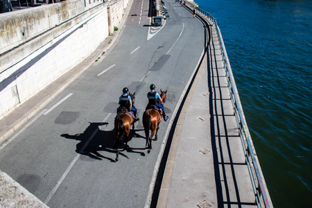 Paris, France - September 14, 2022 Police patrol the streets of Paris, an emblematic city and the capital of France, security forces are present throughout the city and protect citizensのeditorial素材