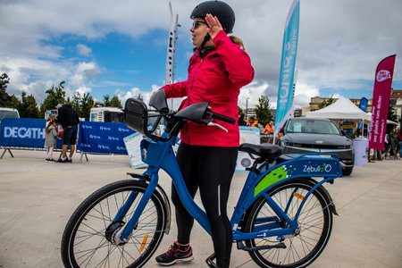 Reims, France - September 17, 2022 Accessible bicycles to hire for short periods of time, usually for a few hours parked in the street and part of the public transport system of Reimsのeditorial素材