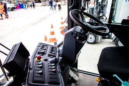 Reims, France - September 17, 2022 Street cleaning cars and garbage truck parked in the streets of Reims taking part in the world day to clean up our planet, garbage collection helps prevent pollutionのeditorial素材
