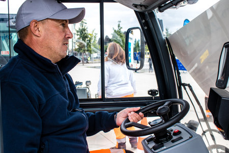 Reims, France - September 17, 2022 Street cleaning cars and garbage truck parked in the streets of Reims taking part in the world day to clean up our planet, garbage collection helps prevent pollutionのeditorial素材