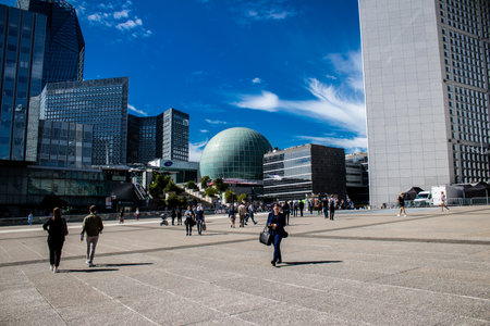 Paris, France - September 12, 2022 Cityscape and architecture of La Defense, a business district located in Greater Paris, skyscrapers surround the famous arch in the center of the esplanadeのeditorial素材