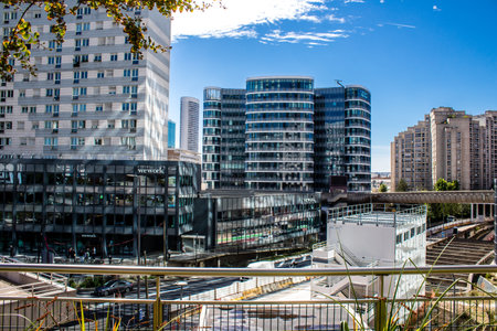 Paris, France - September 12, 2022 Cityscape and architecture of La Defense, a business district located in Greater Paris, skyscrapers surround the famous arch in the center of the esplanadeのeditorial素材