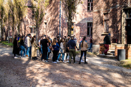 Oswiecim, Poland - October 07, 2022 People visiting Auschwitz, the largest concentration camp...