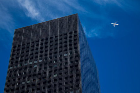 Paris, France - September 12, 2022 Cityscape and architecture of La Defense, a business district located in Greater Paris, skyscrapers surround the famous arch in the center of the esplanadeのeditorial素材