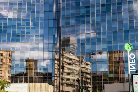Paris, France - September 12, 2022 Cityscape and architecture of La Defense, a business district located in Greater Paris, skyscrapers surround the famous arch in the center of the esplanadeのeditorial素材