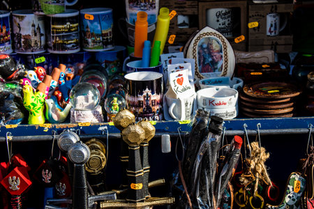 Krakow, Poland - October 08, 2022 Decorative objects and various gift sold in a souvenir shop, tourists take home typical Polish decorative object from Krakowのeditorial素材