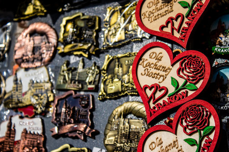 Krakow, Poland - October 08, 2022 Decorative objects and various gift sold in a souvenir shop, tourists take home typical Polish decorative object from Krakowのeditorial素材