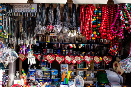Krakow, Poland - October 08, 2022 Decorative objects and various gift sold in a souvenir shop, tourists take home typical Polish decorative object from Krakowのeditorial素材