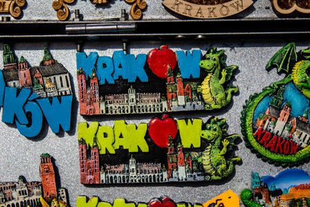 Krakow, Poland - October 08, 2022 Decorative objects and various gift sold in a souvenir shop, tourists take home typical Polish decorative object from Krakowのeditorial素材