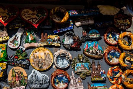 Krakow, Poland - October 08, 2022 Decorative objects and various gift sold in a souvenir shop, tourists take home typical Polish decorative object from Krakowのeditorial素材