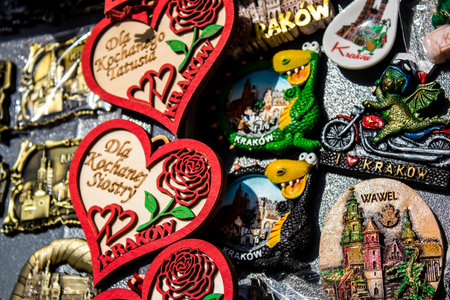 Krakow, Poland - October 08, 2022 Decorative objects and various gift sold in a souvenir shop, tourists take home typical Polish decorative object from Krakowのeditorial素材