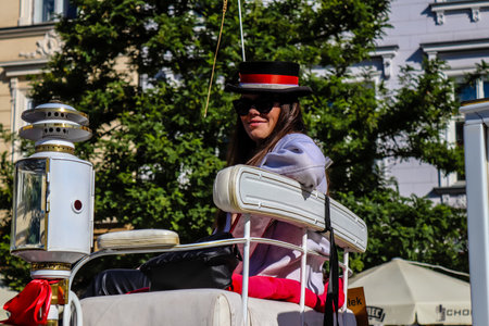Krakow, Poland - October 08, 2022 Horse drawn carriage rides have become one of the main attractions...