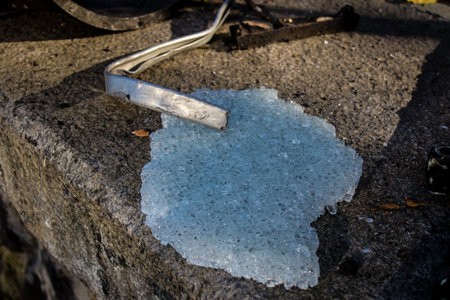 Aftermath of massive Russian missile attacks, remains of the missile that hit a public garden near the Friendship Arch of Kyiv in the city center. Missiles hit in 4 places in the city of Kyiv. 9 people died and 36 people were injured. Russia threatens morのeditorial素材