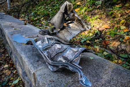 Aftermath of massive Russian missile attacks, remains of the missile that hit a public garden near the Friendship Arch of Kyiv in the city center. Missiles hit in 4 places in the city of Kyiv. 9 people died and 36 people were injured. Russia threatens morのeditorial素材