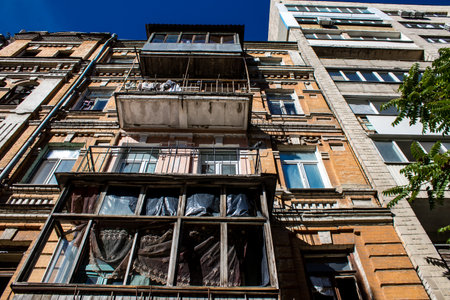Aftermath of massive Russian missile attacks, facade of historical buildings in downtown Kyiv was hit hard. Missiles hit in 4 places in the city of Kyiv. 9 people died and 36 people were injured. Russia threatens more strikes after missiles hit cities acrのeditorial素材