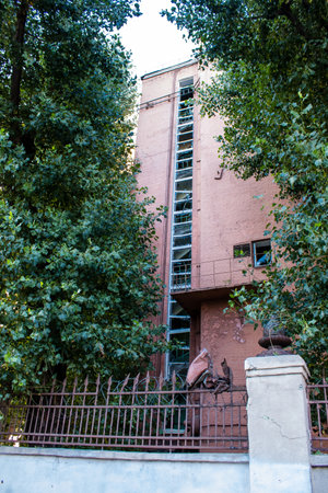 Aftermath of massive Russian missile attacks, facade of historical buildings in downtown Kyiv was hit hard. Missiles hit in 4 places in the city of Kyiv. 9 people died and 36 people were injured. Russia threatens more strikes after missiles hit cities acrのeditorial素材