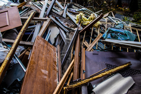 Aftermath of massive Russian missile attacks, debris littering the ground around the Samsung office building. The blast from the explosion sent shards of glass and metal in all directions causing extensive secondary damage, many people were seriously injuのeditorial素材