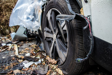 Aftermath of massive Russian missile attacks, cars around the Samsung office building was hit hard....