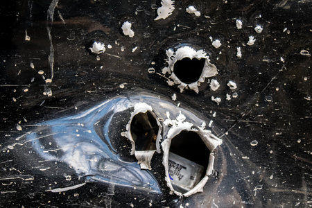 Aftermath of massive Russian missile attacks, cars around the Samsung office building was hit hard. The damage to the vehicles is considerable and several of them are destroyed.のeditorial素材