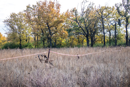 Battlefield near Kherson in Ukraine, after the Russian army has undergone a defeat, the Ukrainian offensive was a success and numerous Russian lossのeditorial素材