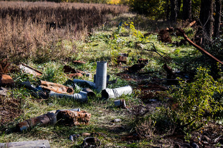 Battlefield near Kherson in Ukraine, after the Russian army has undergone a defeat, the Ukrainian offensive was a success and numerous Russian lossのeditorial素材