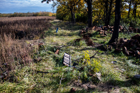 Battlefield near Kherson in Ukraine, after the Russian army has undergone a defeat, the Ukrainian offensive was a success and numerous Russian lossのeditorial素材