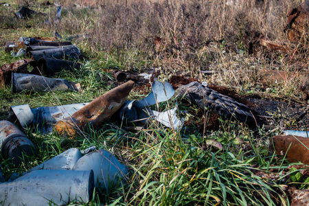 Battlefield near Kherson in Ukraine, after the Russian army has undergone a defeat, the Ukrainian offensive was a success and numerous Russian lossのeditorial素材