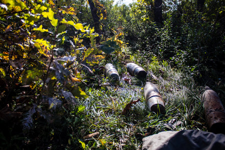 Battlefield near Kherson in Ukraine, after the Russian army has undergone a defeat, the Ukrainian offensive was a success and numerous Russian lossのeditorial素材